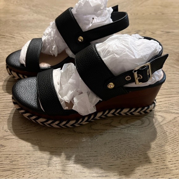 BCBG MAXAZRIA Womens Black 1-1/2" Wooden Platform Wedge Slingback Sandal 6M - Picture 4 of 4